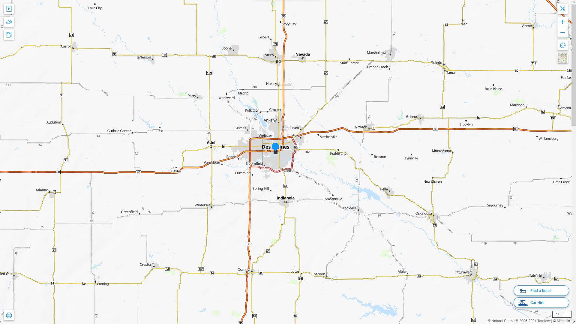 Des Moines iowa Highway and Road Map